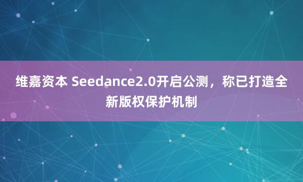 维嘉资本 Seedance2.0开启公测，称已打造全新版权保护机制